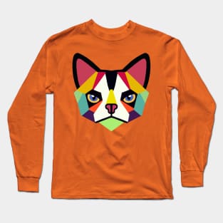 Geometric Cat Face Big Ears Long Sleeve T-Shirt